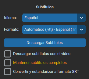 Interfaz Subtítulos DowP